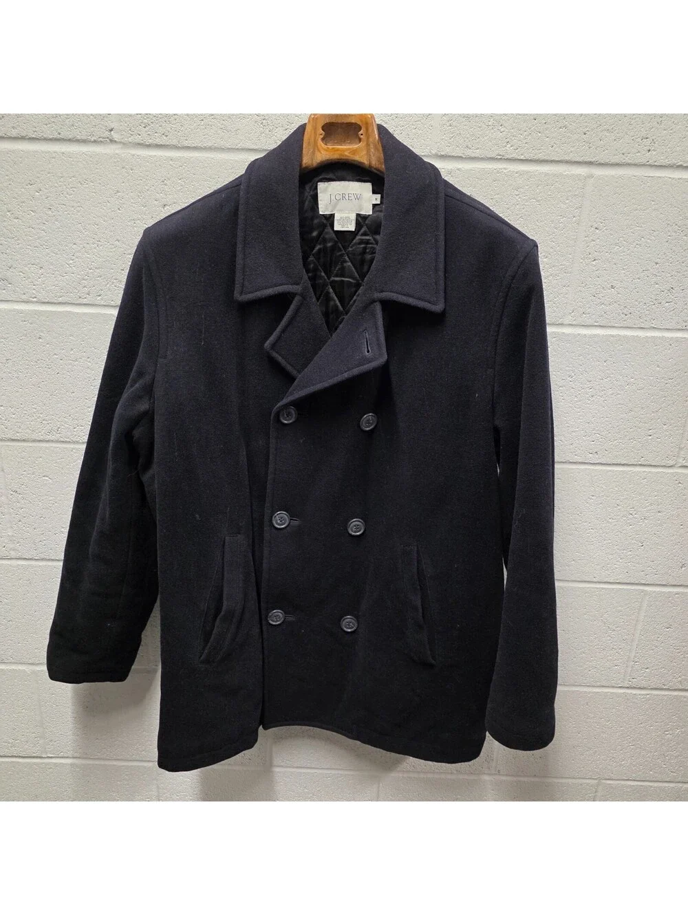 J.Crew Coat Mens M Blue Wool Peacoat Bayswater Quilted Lined Winter 24x34